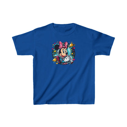 Chic Child’s Blast Off with Minnie Mouse Unisex Graphic Tee Shirt Kids in deep blue, displaying a charming Minnie Mouse illustration, designed for a trendy look that inspires creativity.