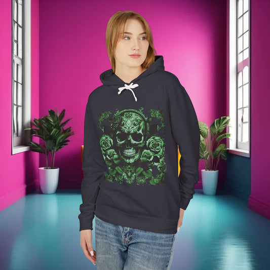 Skull and Roses Lightweight Hoodie, Unisex Edgy Designer Sweatshirt, Hipster