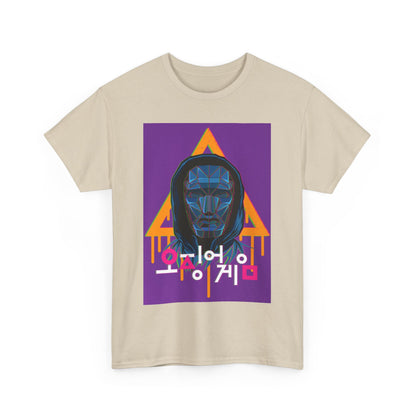 Luxury Squid Game Unisex Men´s and Women´s Graphic Cotton T-Shirt displaying an artistic interpretation of the iconic character, blending bold visuals with understated sophistication for those who dare to stand out.