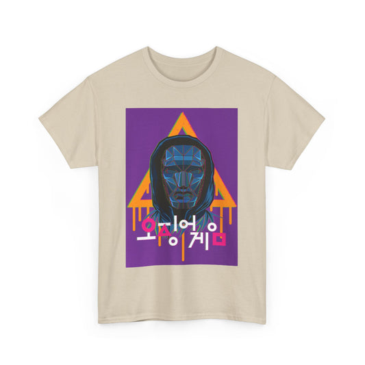 Luxury Squid Game Unisex Men´s and Women´s Graphic Cotton T-Shirt displaying an artistic interpretation of the iconic character, blending bold visuals with understated sophistication for those who dare to stand out.