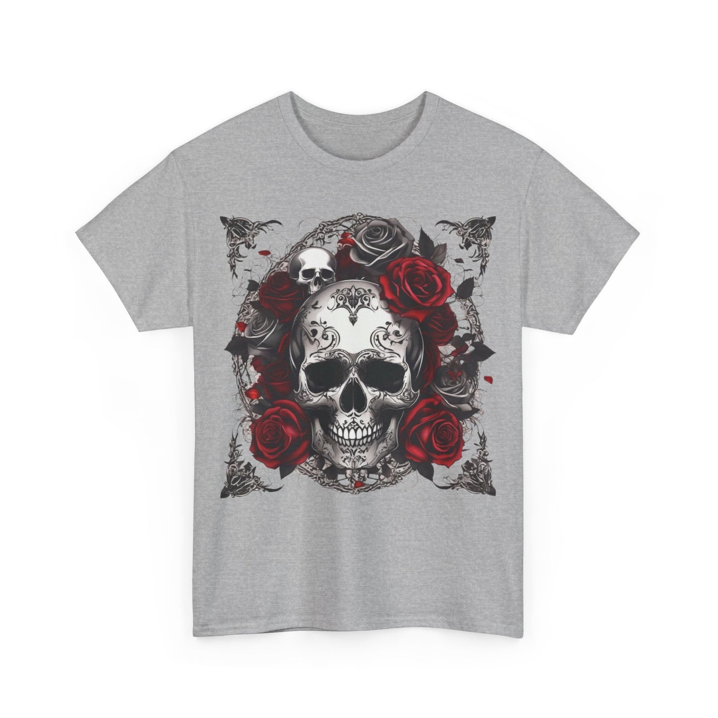 Skulls and Roses Cotton Tee, Unisex Graphic Shirt, 7 color choice