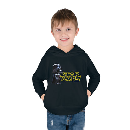Kids Unisex Cute Darth Vader Star Wars Hoodie in black, showcasing an adorable depiction of Darth Vader with 'STAR WARS' branding, designed for ages 2 to 5.