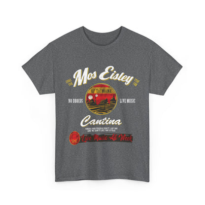 Front view of the Star Wars Mos Eisley Cantina Graphic T-Shirt featuring vibrant graphics and stylish text, perfect for discerning fans of the iconic series.