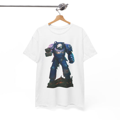 Luxury unisex graphic cotton T-shirt featuring a vibrant print of a sci-fi character, designed for casual and urban wear.