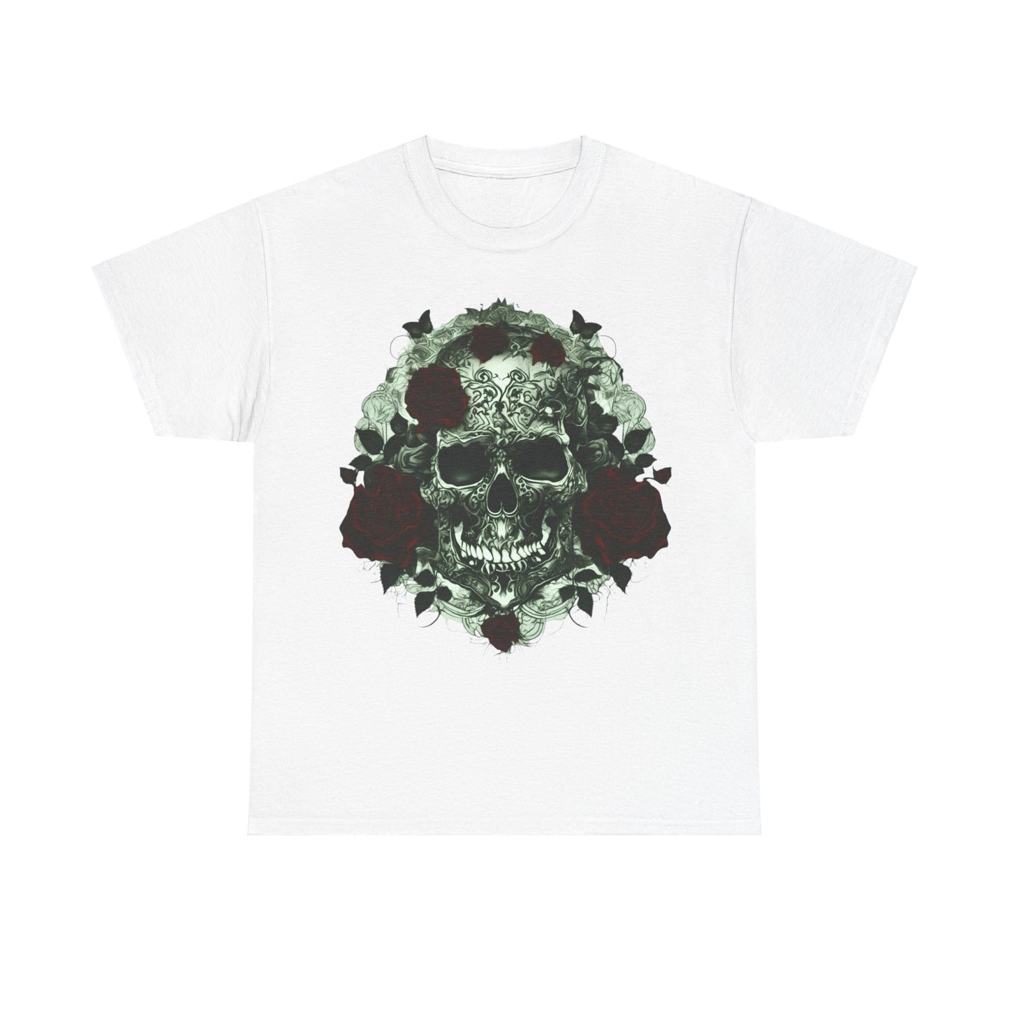 Skulls and Roses Cotton Tee, Unisex Graphic Shirt, 7 color choice