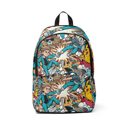 Vibrant Pop Art Fusion Backpack from Dazzling Dreams Studio featuring a playful cartoon design with energetic graphics and sophisticated style, ideal for trendy fashion enthusiasts.