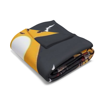 A close-up of the Decorative and Warm Halloween Spooky Arctic Fleece Blanket, highlighting intricate designs of bats and a luminous moon, offering a touch of elegance to your Halloween festivities.