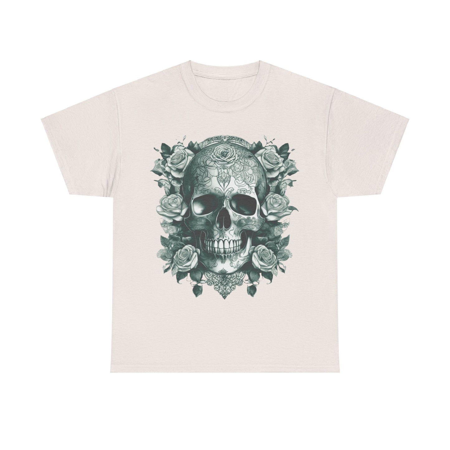 Skulls and Roses Cotton Tee, Unisex Graphic Shirt, 7 color choice