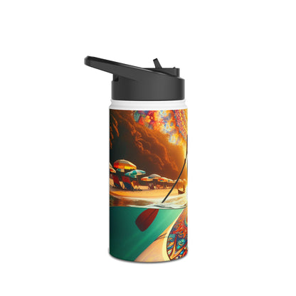 Fantasy Paddleboarding Stainless Steel Water Bottle displaying an elegant paddleboarding scene, combining functionality with striking artwork for those who love aquatic adventures.