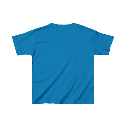 Chic child’s unisex cartoon bird graphic cotton tee in striking blue, ideal for casual wear.