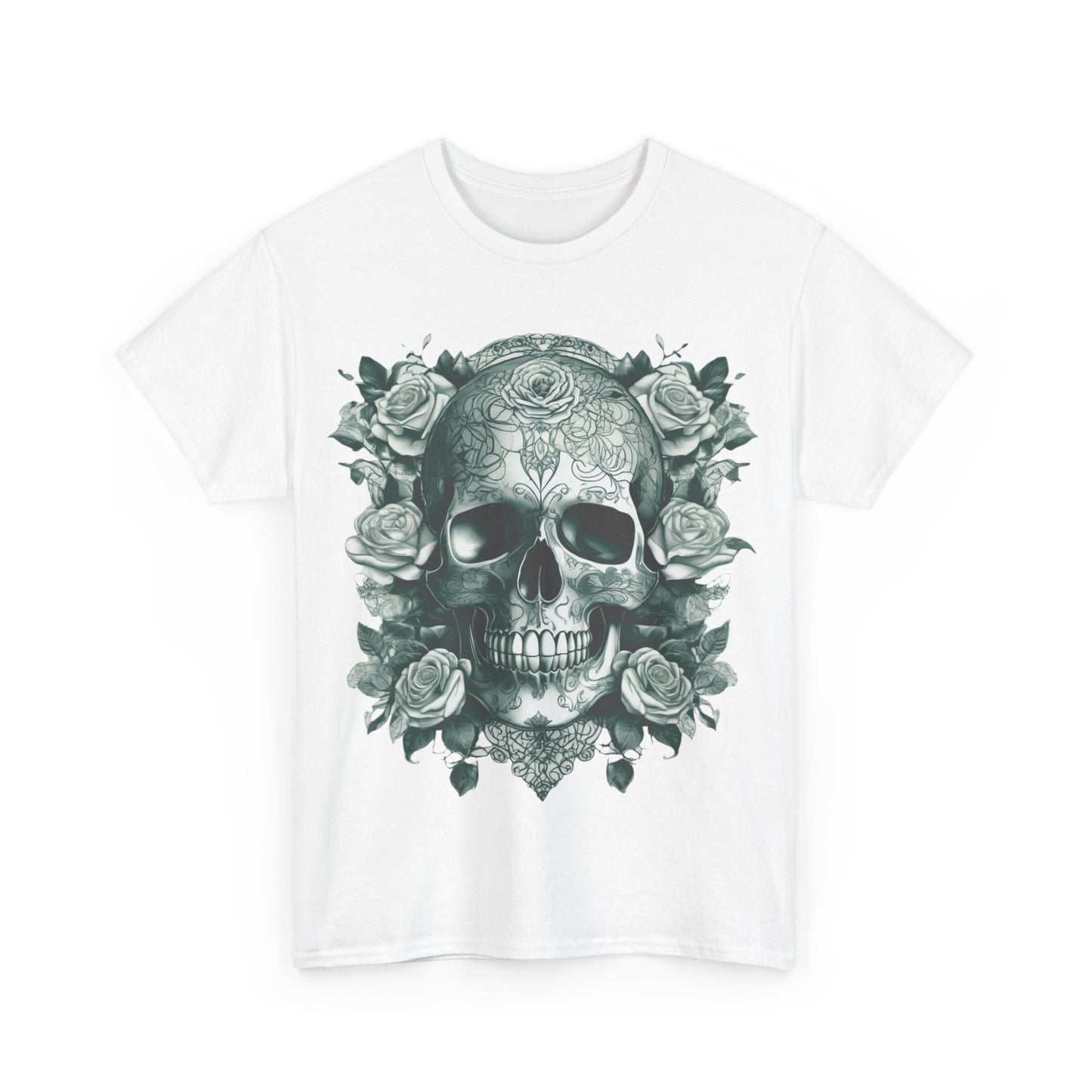 Skulls and Roses Cotton Tee, Unisex Graphic Shirt, 7 color choice