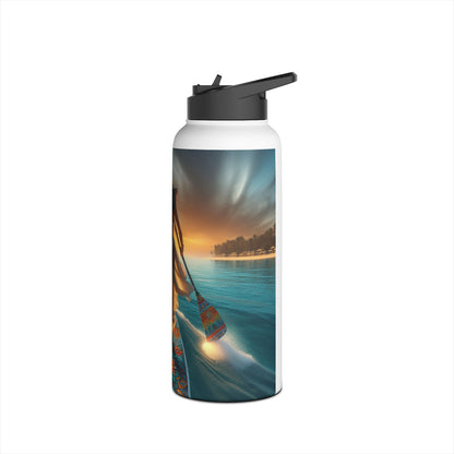 Elegant Fantasy Paddleboarding Stainless Steel Water Bottle featuring a scenic riverside view, ideal for chic hydration on the water.