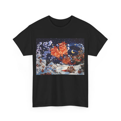 Discworld Hogfather Unisex Graphic Tee Shirt in black, featuring the enchanting cover art with vibrant colours and fantastical elements, crafted for comfort and expression.