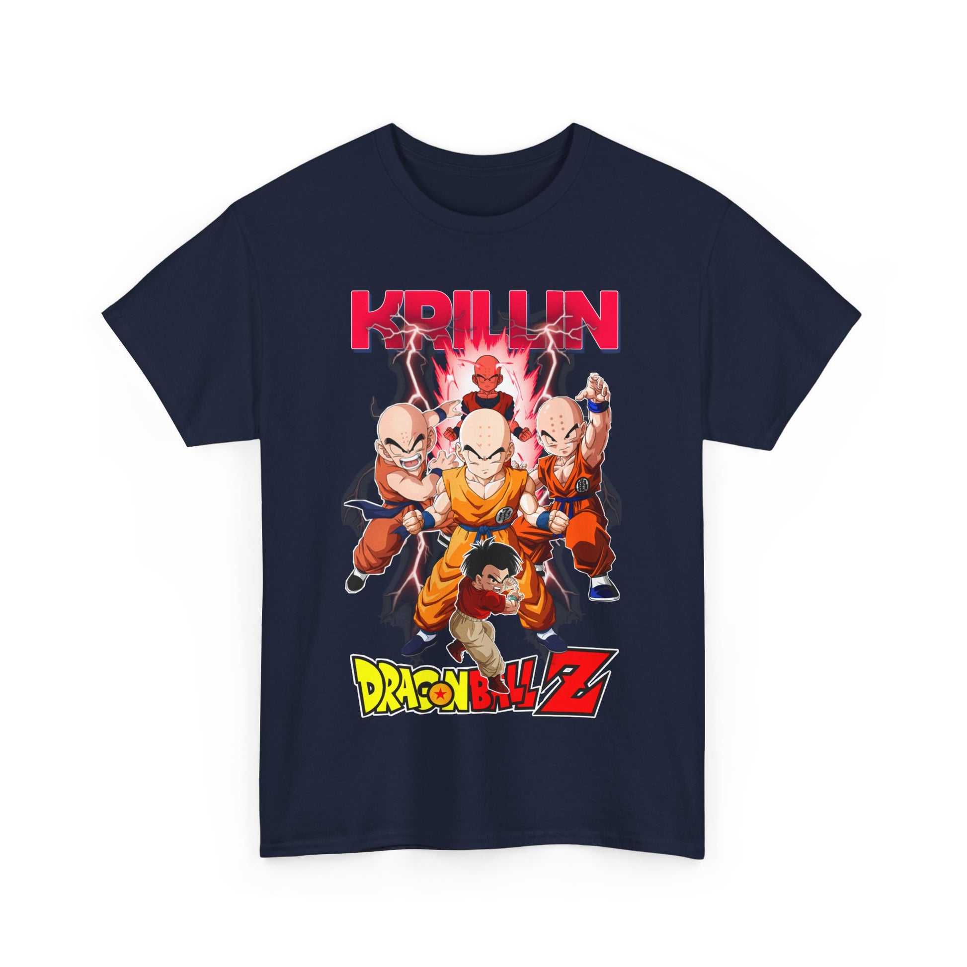 Striking Dragon Ball Z T-shirt featuring Krillin and fellow Z warriors in vibrant graphic design, capturing the essence of heroic anime style.