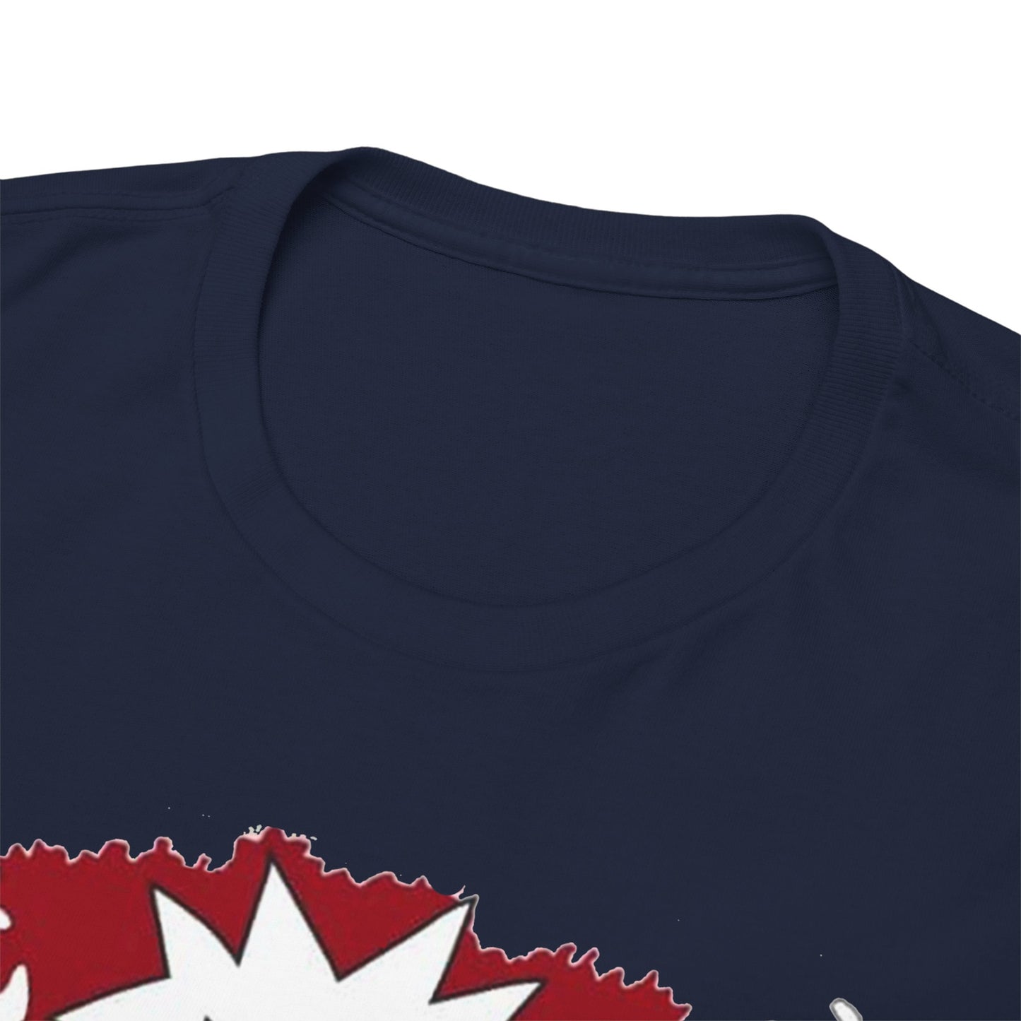 Close-up of the neck area of the navy blue Trendy Anime Vibes T-Shirt featuring a premium, comfortable fabric.