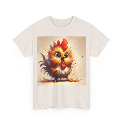 Artistic front view of the Explosive Joy Tee - Cartoon Bird Edition featuring a vibrant cartoon bird illustration on a soft cream background.