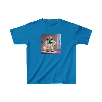 Kids Buzz Lightyear Heavy Cotton T-Shirt in bold blue, showcasing the beloved Buzz Lightyear image, ideal for young adventurers and made with superior quality for all-day comfort.
