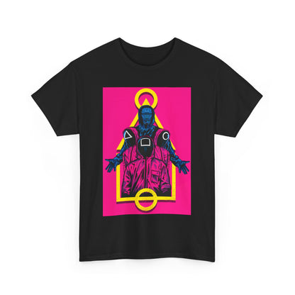 Stylish Squid Game Unisex Men´s Women´s Graphic Cotton Funny T-Shirt showcasing a bold and colourful illustration of a blue figure, ideal for fans of contemporary streetwear.