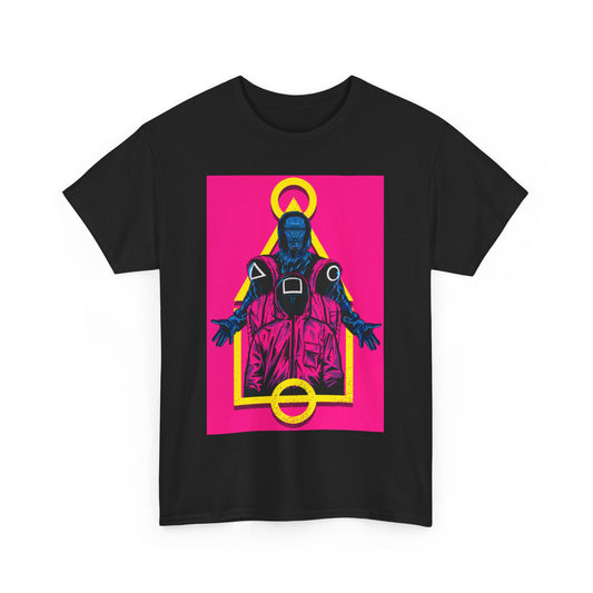 Stylish Squid Game Unisex Men´s Women´s Graphic Cotton Funny T-Shirt showcasing a bold and colourful illustration of a blue figure, ideal for fans of contemporary streetwear.