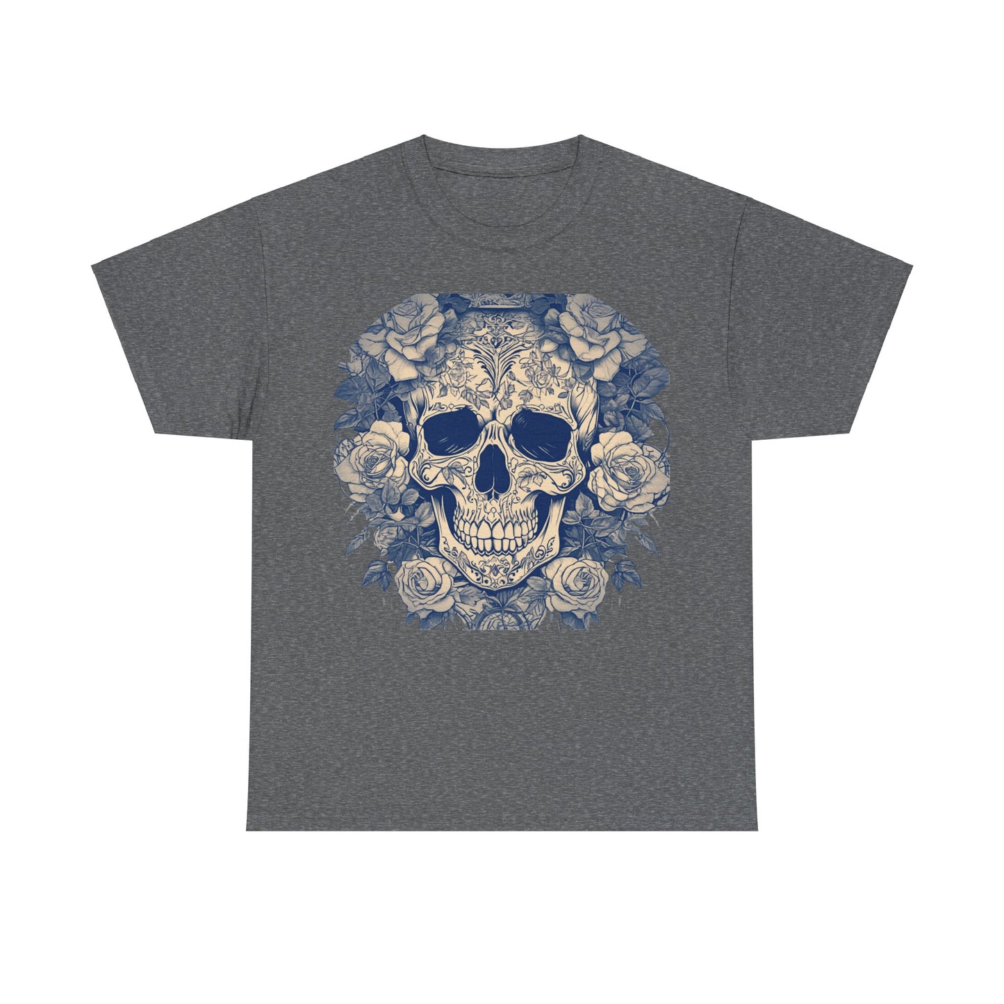 Skulls and Roses Cotton Tee, Unisex Graphic Shirt, 7 color choice