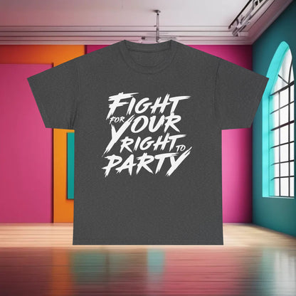 Luxury Fight for Your Right Graphic T-Shirt displayed on a vibrant background, showcasing a striking urban design.