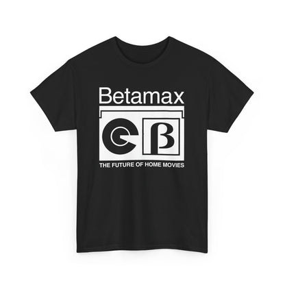 Front view of the Vintage Betamax Logo Graphic Tee for Unisex, featuring iconic Betamax logo design, celebrating retro culture and stylish comfort.