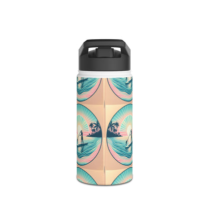 Close-up of Fantasy Paddleboarding Stainless Steel Water Bottle showcasing intricate paddleboarding art, ideal for stylish hydration.
