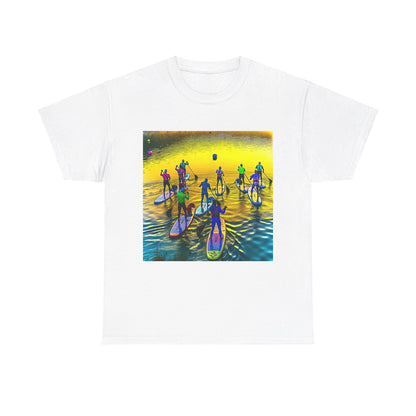 Comfortable and stylish paddleboarding T-Shirt from Dazzling Dreams Studio, showcasing a serene water sports design for luxury-loving nature aficionados.