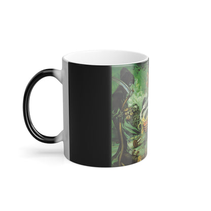 Side view of the Discworld Wyrd Sisters Colour Morphing Mug with captivating imagery, merging artistry and functionality for a delightful caffeine experience.