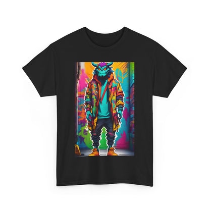 Street Monster Graphic T-Shirt featuring a striking colourful graphic print of a monster in urban attire, perfect for a luxury urban streetwear style.