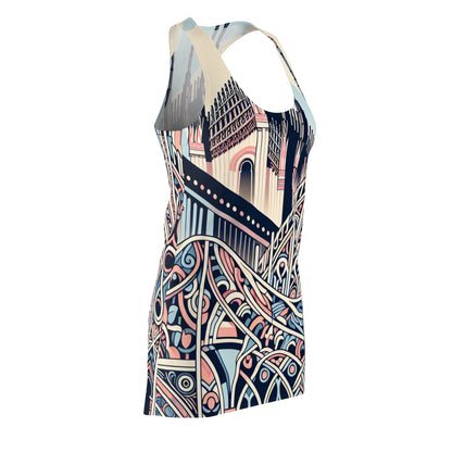 Close-up of the Milan-Inspired Racerback Dress in Pastel Tones highlighting the intricate details and stylish comfort inspired by Milan's architecture.