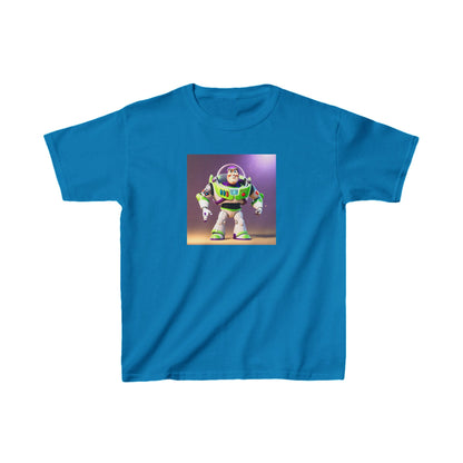 Kids Buzz Lightyear Heavy Cotton T-Shirt in vibrant blue colour, featuring a stunning printed design of Buzz Lightyear, perfect for young explorers looking for comfort and style.