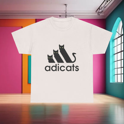 Elegant Adicats Logo Graphic T-Shirt showcasing a captivating minimalist cat design, perfect for a trendy urban streetwear wardrobe.