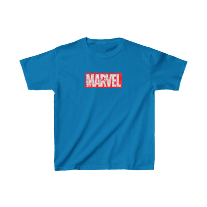 Stylish unisex children's cotton tee with the bold Marvel logo in a striking turquoise shade, designed for fashionable youngsters.