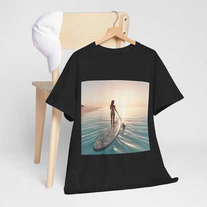 Luxurious Dazzling Dreams Paddle Board T-Shirt showcasing vibrant paddleboarding design, ideal for water lovers and adventurers, crafted by Dazzling Dreams Studio for ultimate comfort.