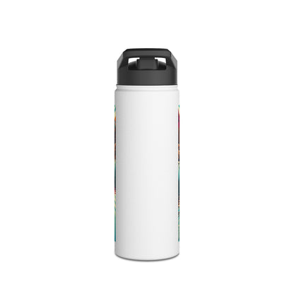 Fantasy Paddleboarding Stainless Steel Water Bottle presented in a side view, emphasizing its sturdy design alongside alluring scenic art for the discerning adventurer.