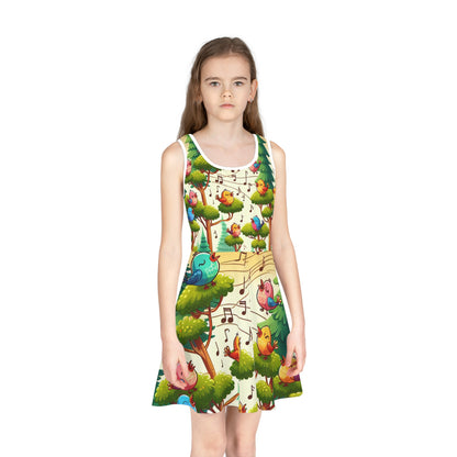 Dazzling Dreams Studio Bella Paddington Girls Sundress showcasing a luxurious A-line silhouette designed for comfort and playfulness in a vivid summer theme.