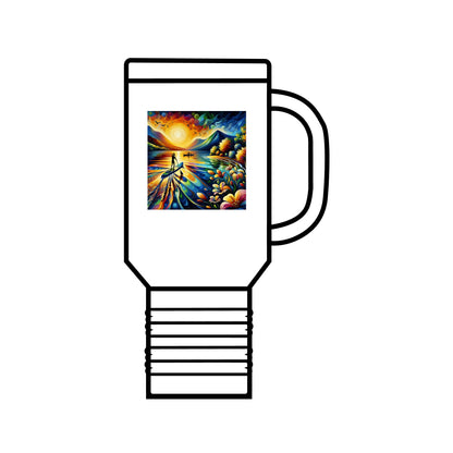 Luxury Fantasy Paddleboarding 40oz Insulated Stainless Steel Travel Mug featuring a vibrant, whimsical design, ideal for adventure lovers and outdoor enthusiasts.