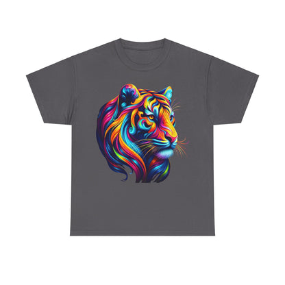 Tiger's Whimsy Graphic Unisex T-Shirt in heather grey showcasing vibrant artisan design with intricate tiger artwork, created for a luxurious fashion statement.