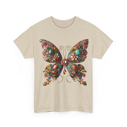 Enchanting Butterfly Brooch Unisex T Shirt Graphic Tee displayed in an elegant cream shade, featuring the exquisite butterfly design that captures the essence of nature's beauty.