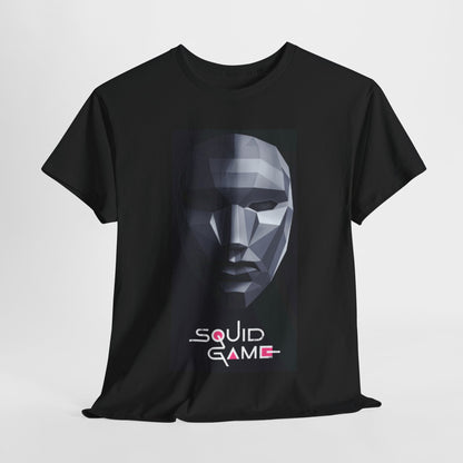Luxury Squid Game graphic cotton t-shirt featuring a striking geometric face design, perfect for urban streetwear.