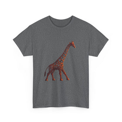 Front view of the Stylish Unisex Giraffe Graphic Tee - Artistic Cotton T-Shirt with Intricate Design, featuring a stunning giraffe graphic on a dark grey background.