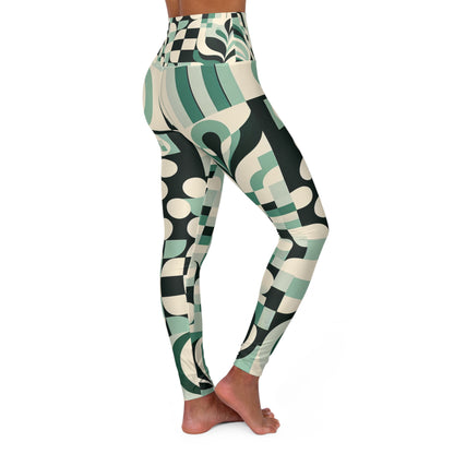 Daria Bellucci Pastel Green High-Waisted Leggings with Checkerboard Print by Dazzling Dreams Studio, featuring modern and elegant design, perfect for activewear and casual outings.