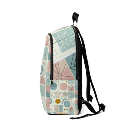 Elegant Stylish Pastel Geometric Backpack by Dazzling Dreams Studio, displaying an artistic mix of baby pink, powder blue, and mint green ideal for chic fitness lovers.