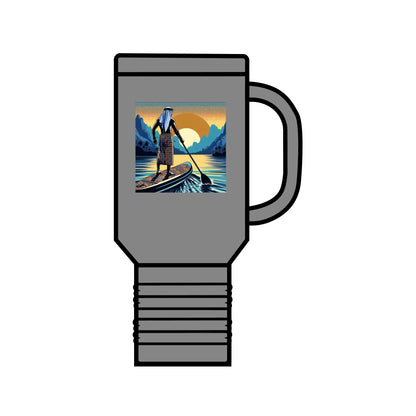 Elegant Fantasy Paddleboarding 40oz Insulated Travel Mug with a stunning illustration of a paddleboarder, perfect for keeping beverages at the ideal temperature during adventures.