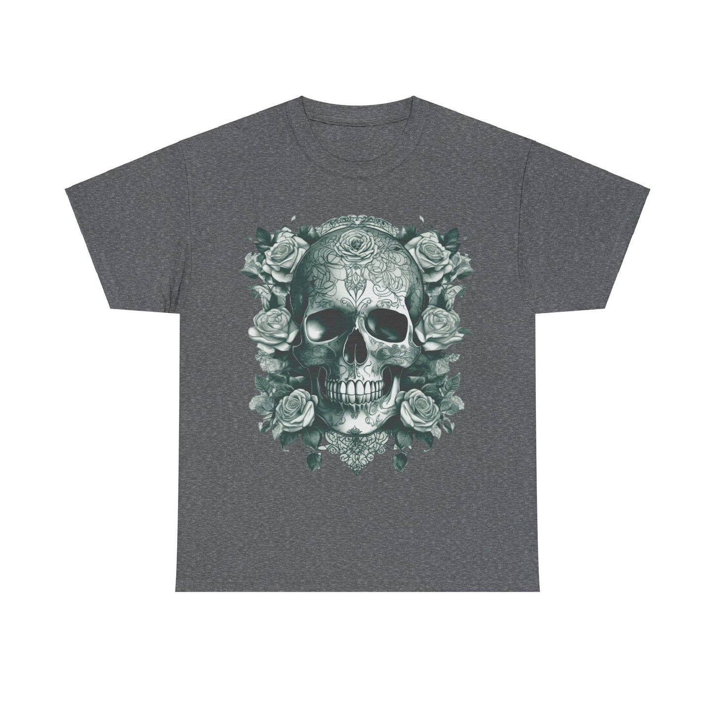 Skulls and Roses Cotton Tee, Unisex Graphic Shirt, 7 color choice