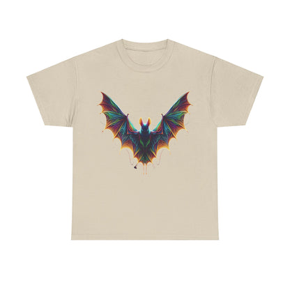 Stylish Radiant Evolution Bat Tee in beige, adorned with a vibrant bat design that embodies elegance and a love for nature's beauty.