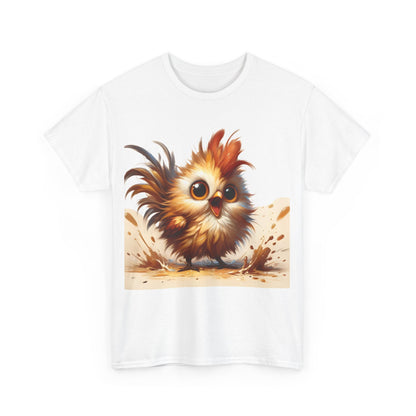 Explosive Joy Tee - Cartoon Bird Edition presented in a pristine white colour, featuring a vibrant cartoon bird illustration.