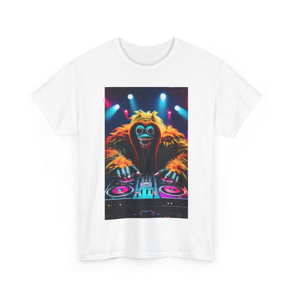 Front view of the Street Monster Graphic T-Shirt featuring a vibrant, artistic graphic design of a DJ with a lively personality, perfect for making a bold urban fashion statement.