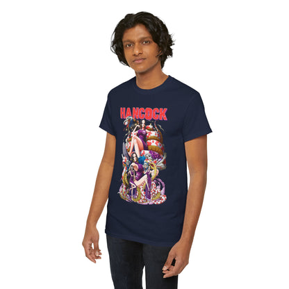 Another male model elegantly presenting the Hancock anime t-shirt, celebrating anime culture with a trendy style, perfect for everyday wear or events.